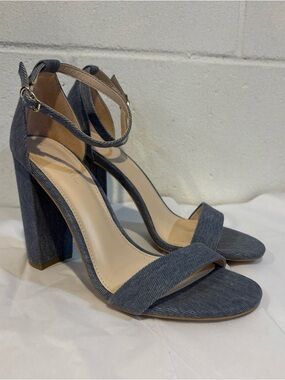 Just Fab strappy pump heels blue denim open toe size 8.5